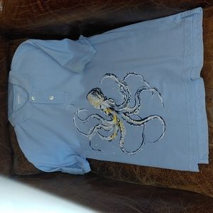 NWOT Light Blue Short-sleeve Collared Octopus Top